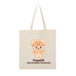SKZOO PuppyM neutral canvas tote bag with character print