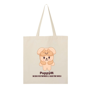 SKZOO PuppyM neutral canvas tote bag with character print