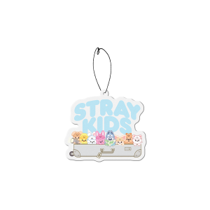 White SKZOO air freshener with character artwork and logo