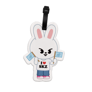 SKZOO Leebit luggage tag with I heart SKZ artwork and strap