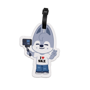 SKZOO Wolf Chan luggage tag with camera detail and secure strap