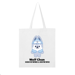 SKZOO Wolf Chan tote bag with character graphic and logo text