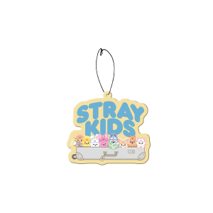 Yellow SKZOO air freshener with character artwork and logo
