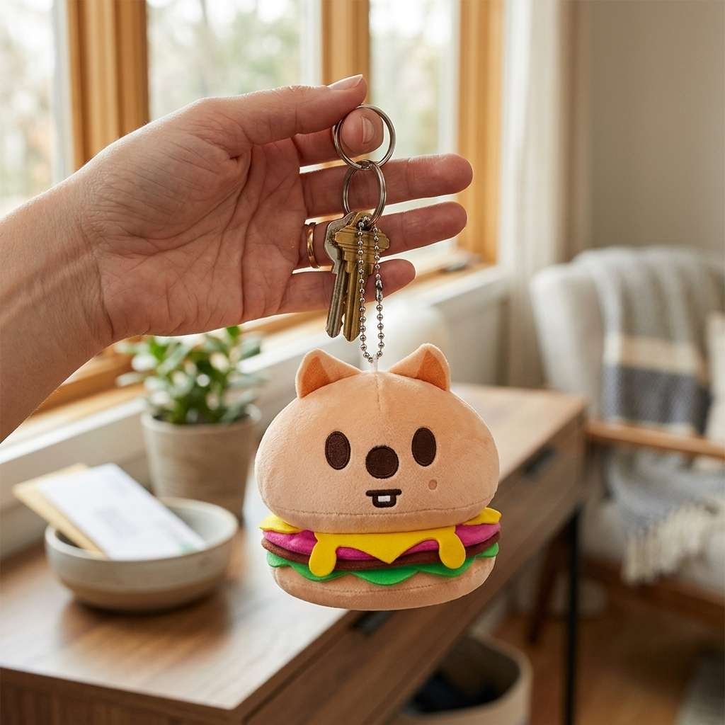 Female hand holding keys with SKZOO Han Quokka keyring